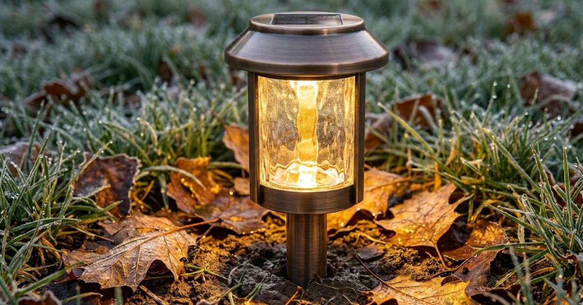 A professionally lit modern backyard in 2026 featuring layered solar and low-voltage lighting.