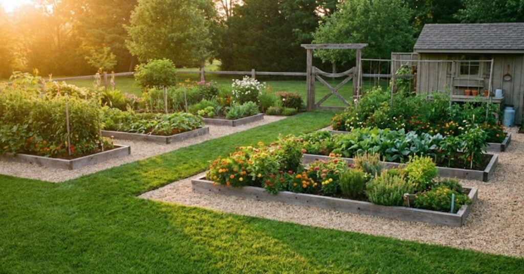 Why Your Garden Is a Chipmunk Buffet (And How to End the Party) 9 A well-maintained, tidy vegetable garden at sunset without any pests.