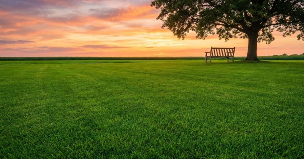Why Your Lawn Looks Like a Minefield (And the Honest Truth About Vinegar) 6 A beautiful, healthy, mole-free green lawn at sunset.
