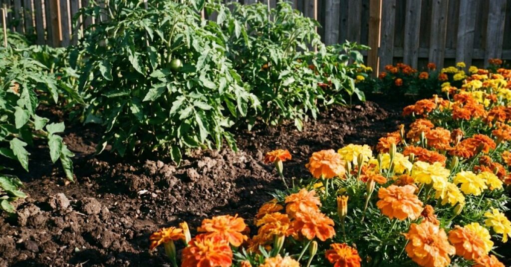 Stop Getting Eaten Alive: The Truth About Plants That Repel Mosquitoes and Flies (Planning for Spring 2026) 4 Marigolds planted as a protective border in a vegetable garden.