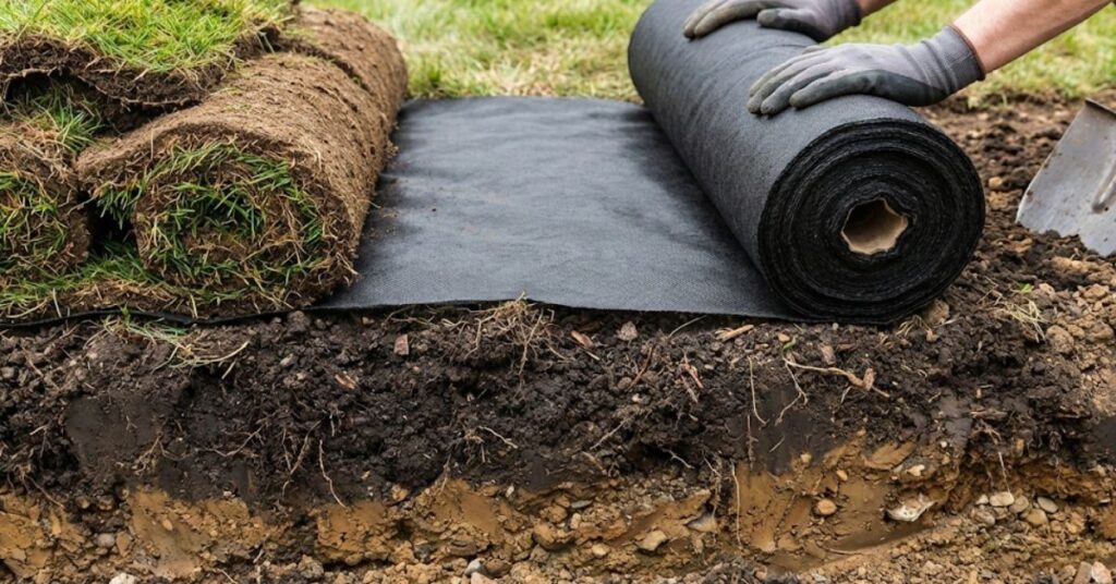 Stop Waiting for a Lottery Win: My Brutally Honest Guide to Small Backyard Patio Ideas on a Budget 3 Laying heavy-duty landscape fabric for a weed-free patio.
