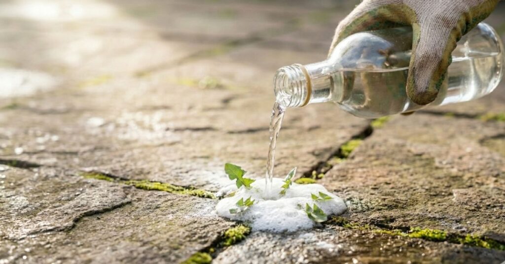 Don’t Throw the Box Away: The Honest Truth About Baking Soda Garden Hacks and Sweetening Tomatoes 2 Sprinkling baking soda into a sidewalk crack to kill weeds.