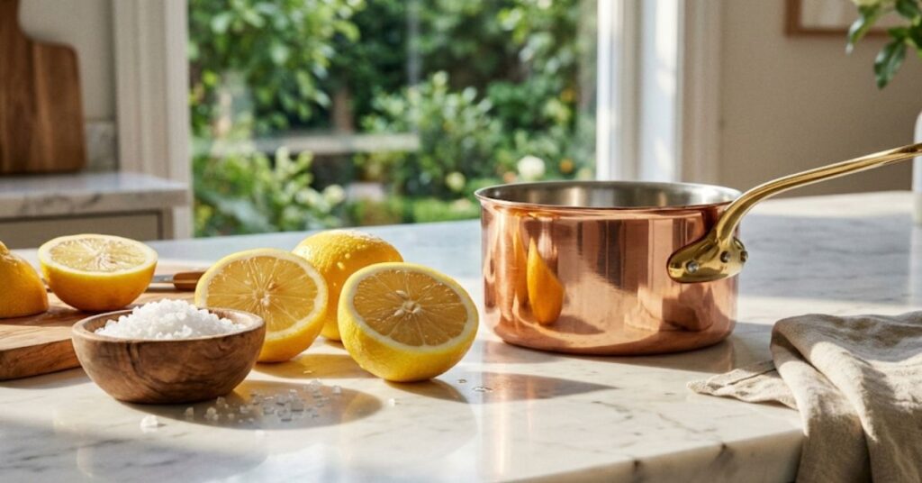 Stop Burning Money on Chemicals: 7 Cleaning Hacks Using Only Salt and Lemon 2 Fresh lemons and salt on a clean kitchen counter for natural cleaning.