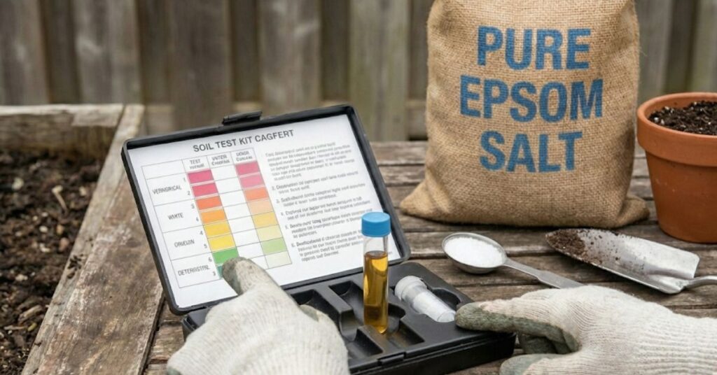 Stop Throwing Bath Salts at Your Tomatoes: The Grumpy Truth About Epsom Salt in the Garden 3 Dissolving Epsom salt crystals in a watering can for garden use.