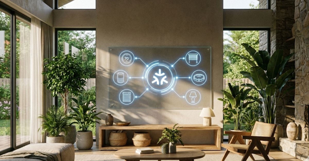 A modern smart home setup using the Matter standard in 2026.