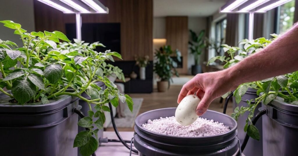 Forget Everything You Heard: The Truth About Growing Potatoes in Hydroponics 2 A successful harvest of a white potato from a hydroponic perlite-filled bucket system.