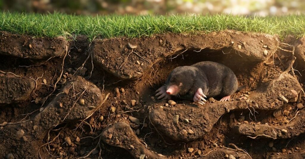 Why Your Lawn Looks Like a Minefield (And the Honest Truth About Vinegar) 3 A cross-section of a mole and its underground tunnel system.