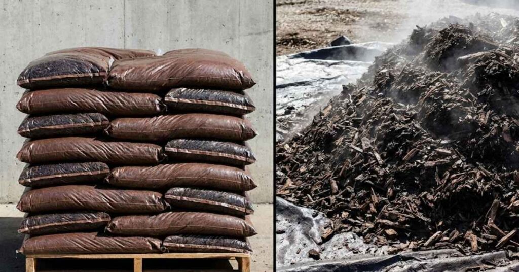 How Many Bags of Mulch in a Yard? The Simple Math Hack for Your Garden 4 Comparison of bagged mulch bags versus a bulk pile of mulch.