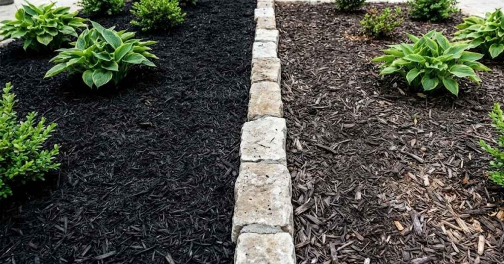Black Dyed Mulch: The Brutal Truth About Garden Pros, Cons, and Ugly Fungi 7 Comparison between triple black mulch and dark brown hardwood mulch.