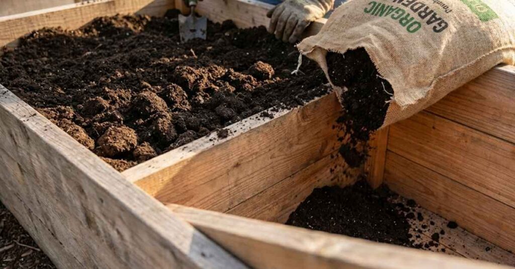 How Many Bags of Mulch in a Yard? The DIY Math Guide to Saving Money 6 Filling a raised garden bed with bags of soil.