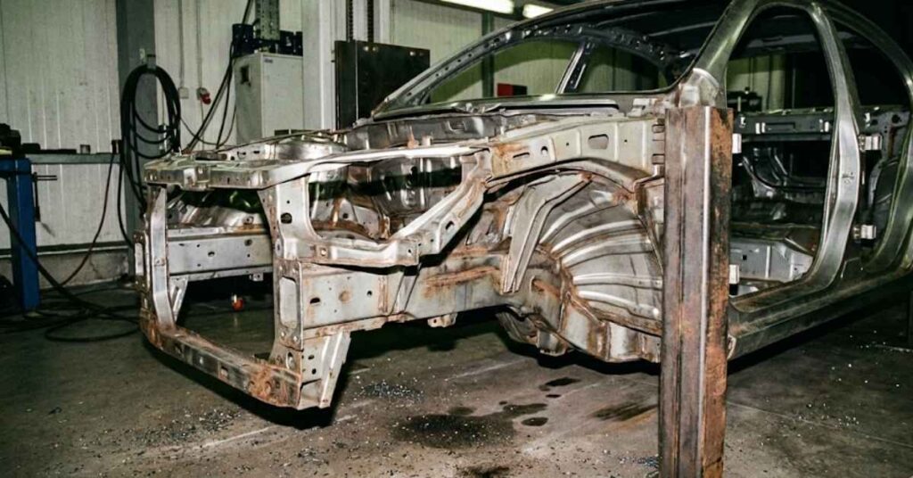 A Master Mechanic Reveals Why Your 10-Year-Old Car Is Actually Safer Than Some 2026 Models 2 Engineering of a car chassis showing front-end crumple zones for crash safety.