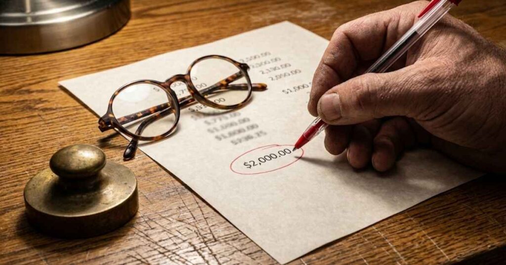I Checked My 'Secret' Credit Report and Found a $2,000 Error I Didn't Know About 3 A hand circling a two thousand dollar error on a paper credit report with a red pen.