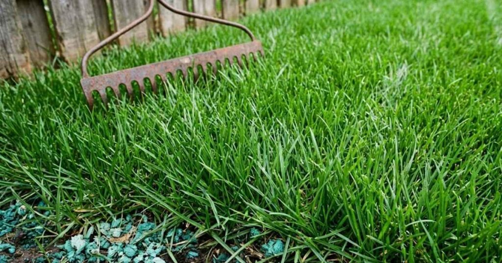 Thick green grass growth 30 days after hydro-seeding.