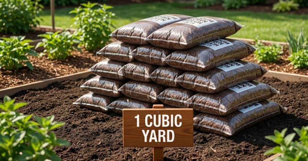 How Many Bags of Mulch in a Yard? The DIY Math Guide to Saving Money 7 Visual representation of 14 bags of mulch equaling one cubic yard.