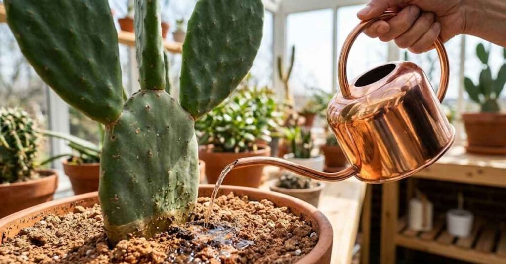 Stop Killing Your Moon Cactus: The Professional Guide to Cacti Care and Growing 5 Person watering a cactus plant in a pot with well-draining soil.